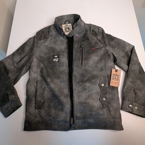 Gray Biker Jacket with Zipper Details